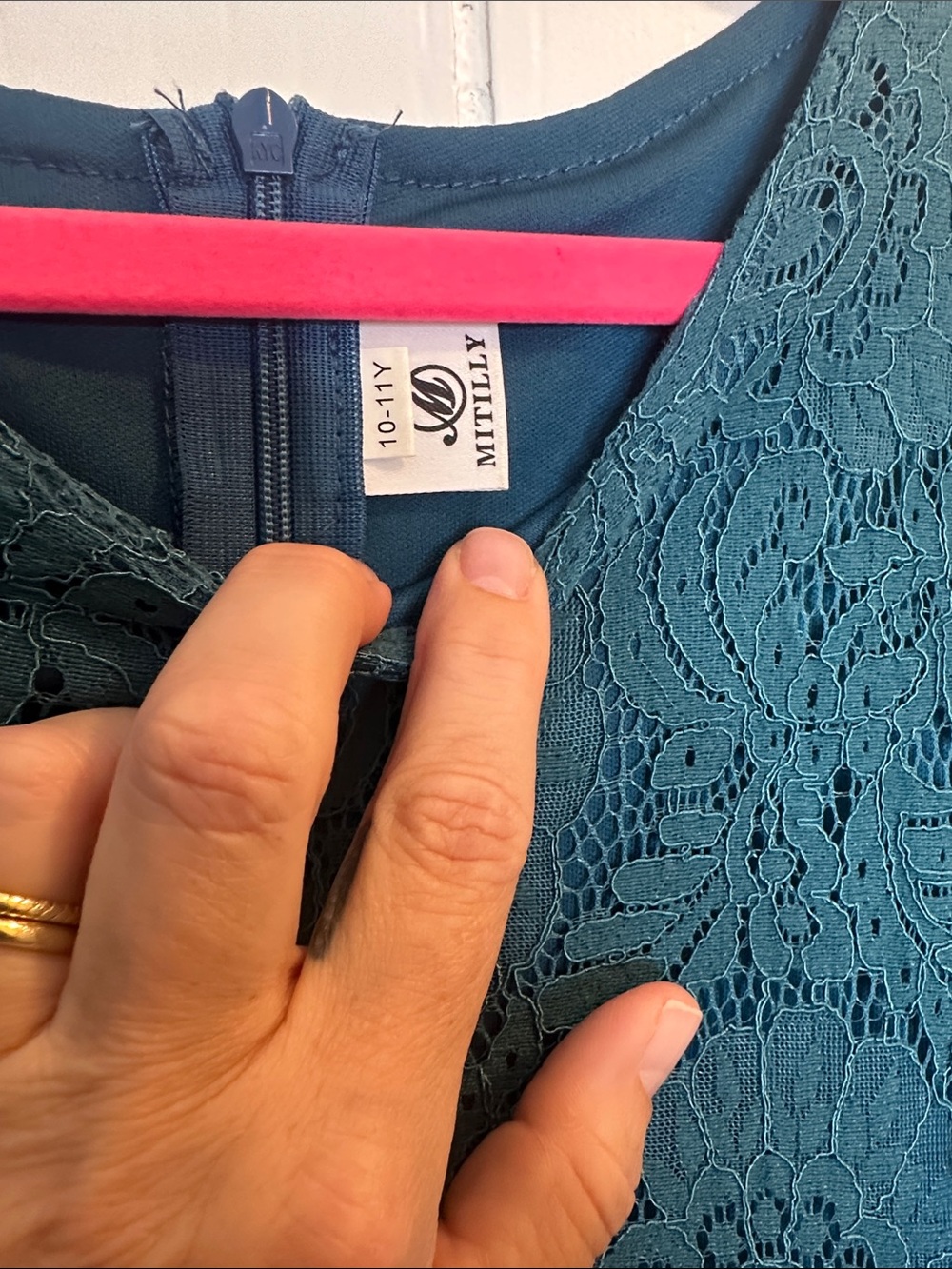 Girls Teal Lace-Top Tiered Formal Dress - Picture 5 of 7